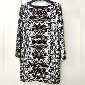 Vince Camuto Black and White Sheath Dress with Long Sleeves